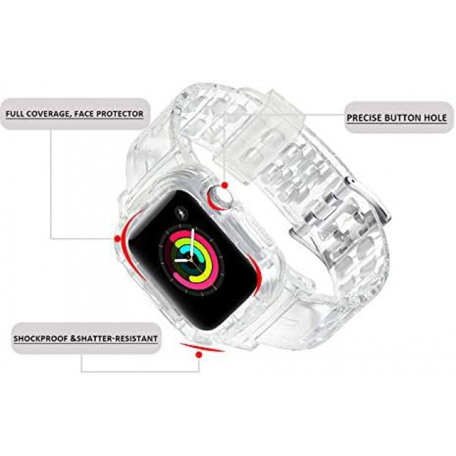 MARGOUN Clear Sports Band for Watch Band 45mm 44mm 42mm TPU Strap Case for iWatch Series 7/SE/6/5/4/3/2/1 Soft Thin Silicone Replacement Strap Cover Protector - Clear