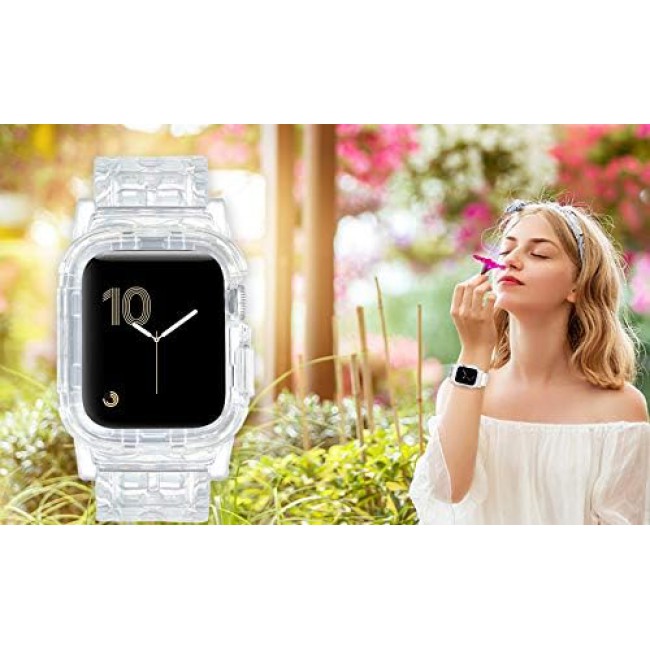MARGOUN Clear Sports Band for Watch Band 45mm 44mm 42mm TPU Strap Case for iWatch Series 7/SE/6/5/4/3/2/1 Soft Thin Silicone Replacement Strap Cover Protector - Clear