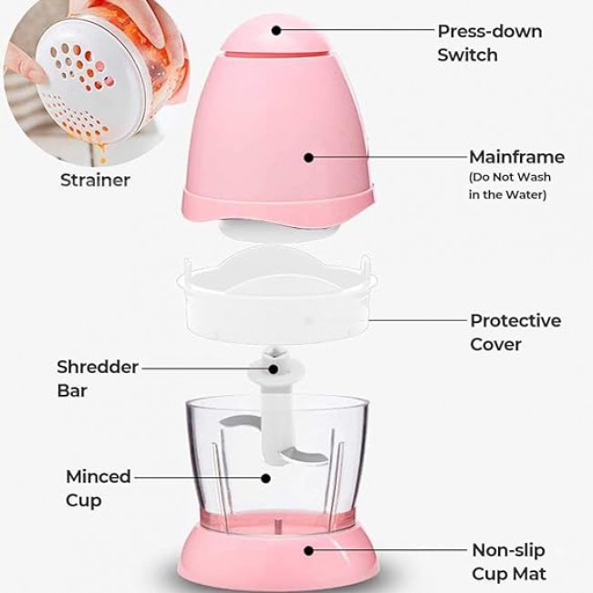 MARGOUN Mini Chopper Blender Smoothie Maker Food Chopper for Vegetables,Fruit and Nuts Chopping/Blending/Grinding With High/Low Speed (Pink, ABS)