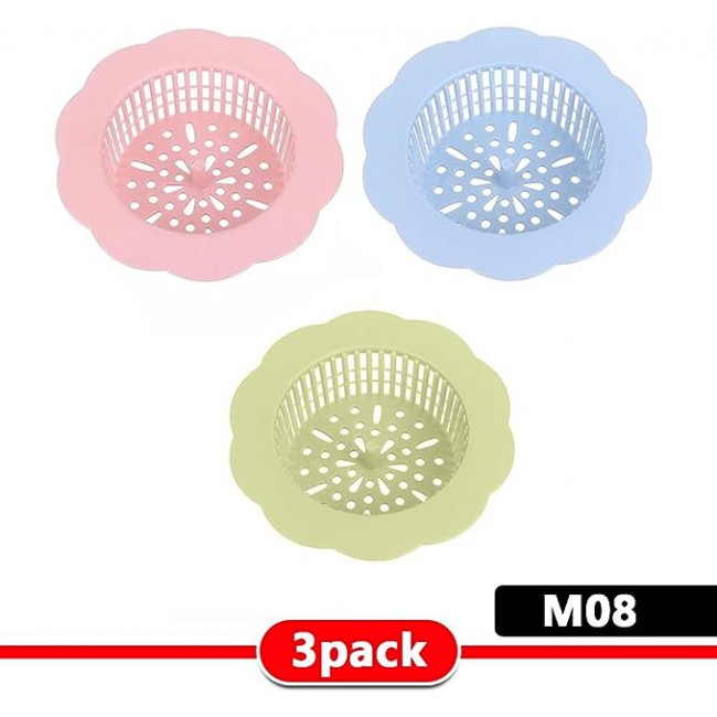 MARGOUN 3 Pack Sink Filter Hard Plastic Strainer Drain Hair Catcher, Flower Bathroom Shower Sink Stopper Filter for Kitchen Bathroom Tub (3 pack B)