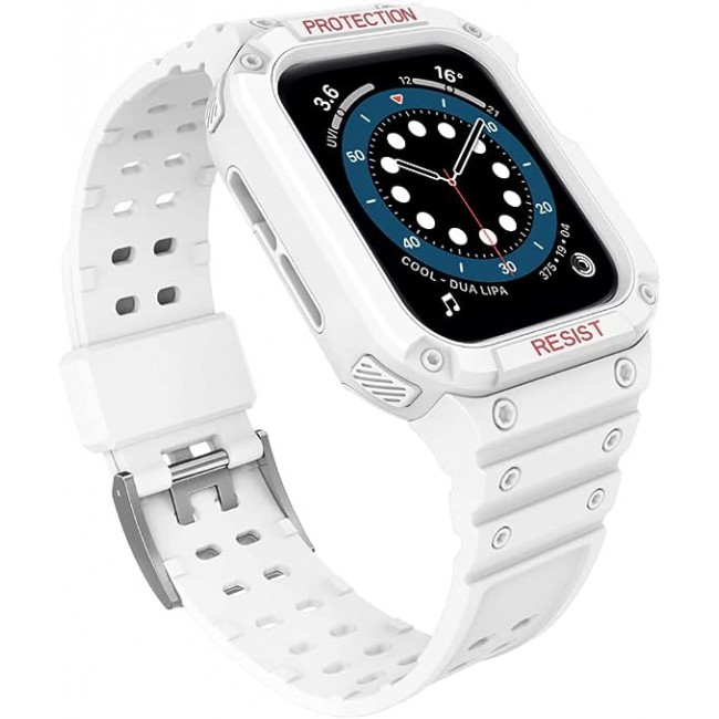 MARGOUN for Apple Watch Band Series 4 5 6 SE with Safe Guard Protection Rugged Protective Case 44mm with Strap IST - White