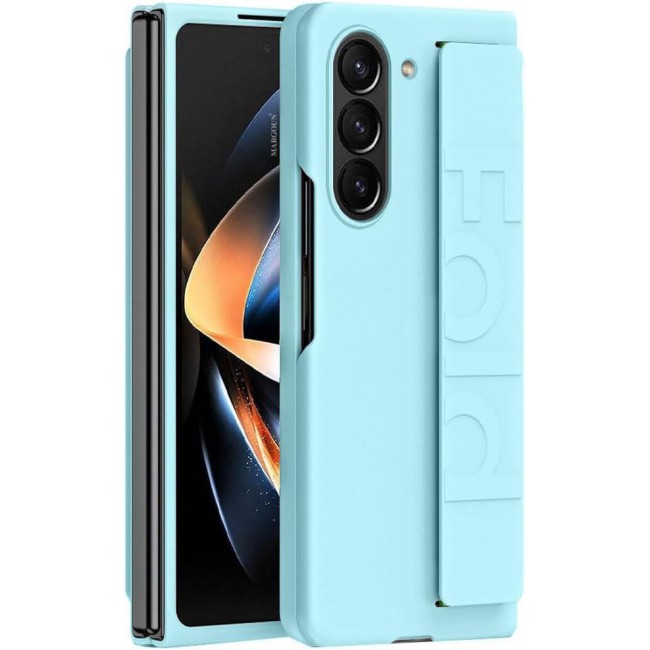 MARGOUN For Samsung Galaxy Z Fold 5 Case Silicone Grip Cover with Wrist Strap Holder (Sky blue)