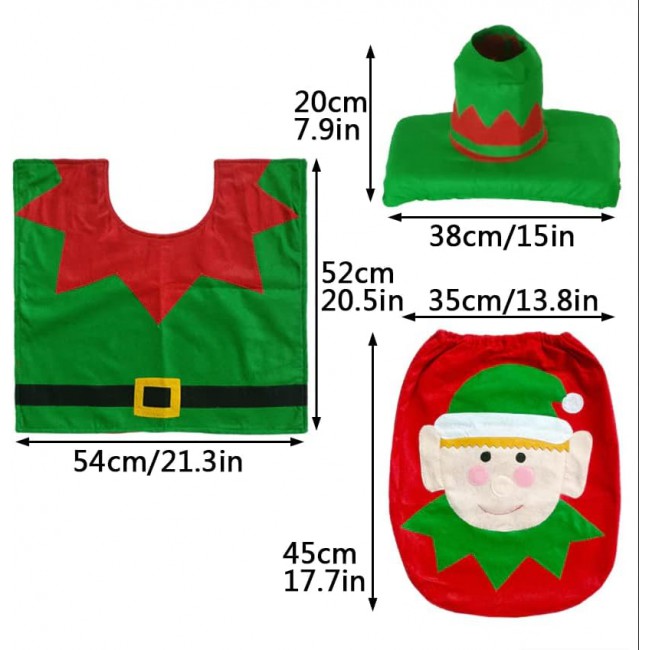 MARGOUN For 3pcs/1 Set Christmas Decorations Flannel Toilet Seat Cover Bathroom Non-Slip Pedestal Rug Bath (A)