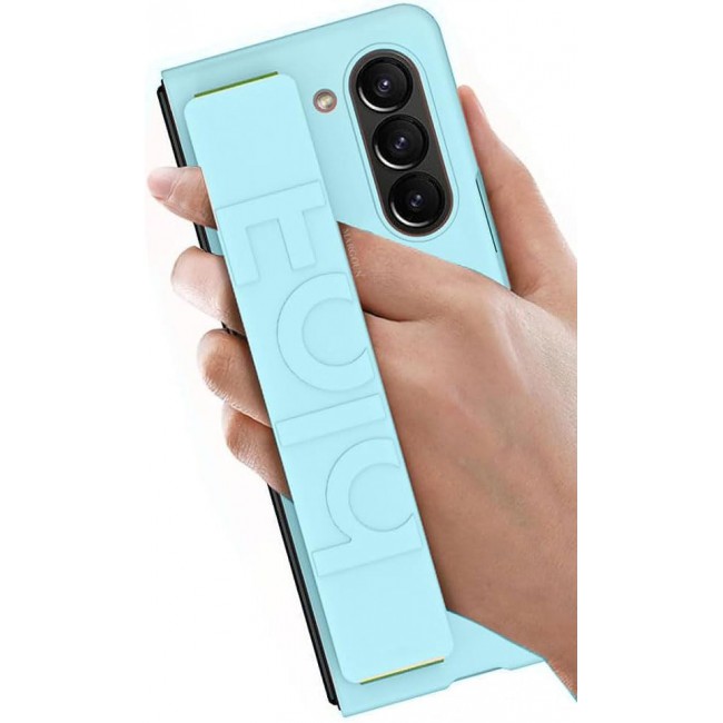 MARGOUN For Samsung Galaxy Z Fold 5 Case Silicone Grip Cover with Wrist Strap Holder (Sky blue)