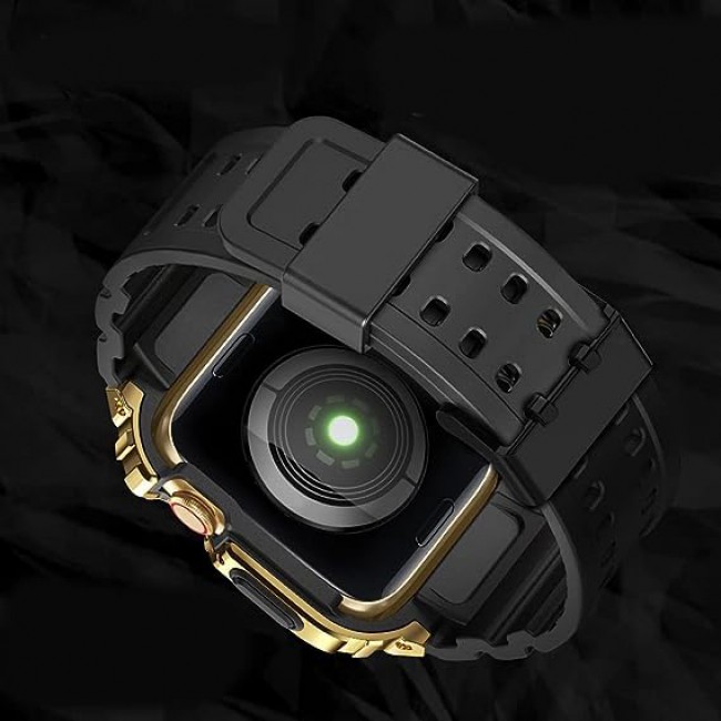 MARGOUN for Apple Watch Band Series 4 5 6 SE with Safe Guard Protection Rugged Protective Case 44mm with Strap IST - Black Gold