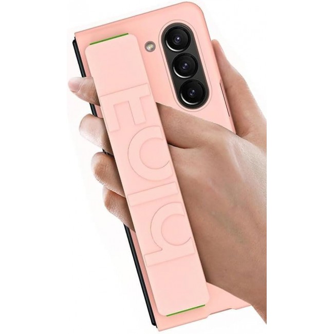 MARGOUN For Samsung Galaxy Z Fold 5 Case Silicone Grip Cover with Wrist Strap Holder (Pink)