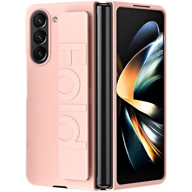 MARGOUN For Samsung Galaxy Z Fold 5 Case Silicone Grip Cover with Wrist Strap Holder (Pink)