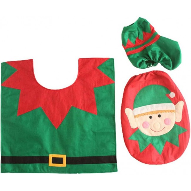 MARGOUN For 3pcs/1 Set Christmas Decorations Flannel Toilet Seat Cover Bathroom Non-Slip Pedestal Rug Bath (A)
