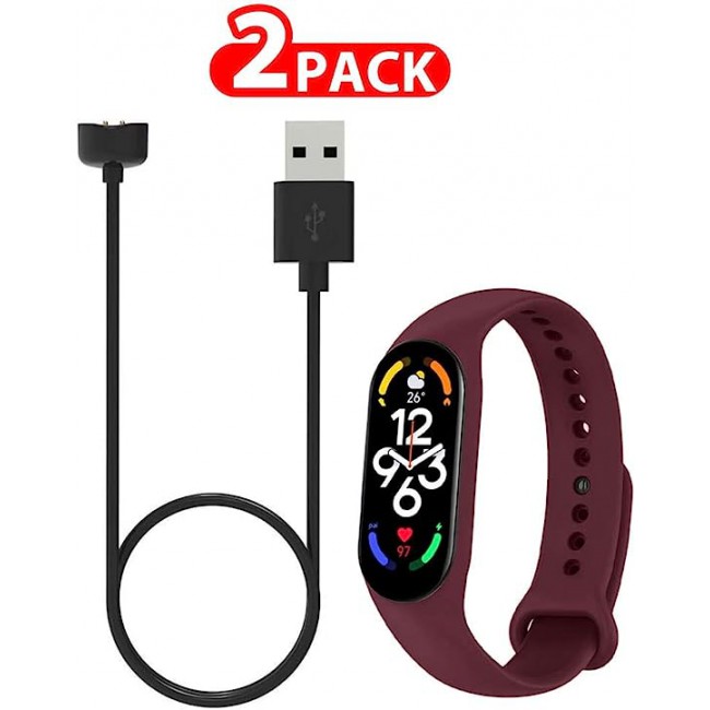 MARGOUN 2 Pack for Xiaomi mi band 7 Strap Silicone Watch Band with Charger Cable Magnetic USB Fast Charger -08