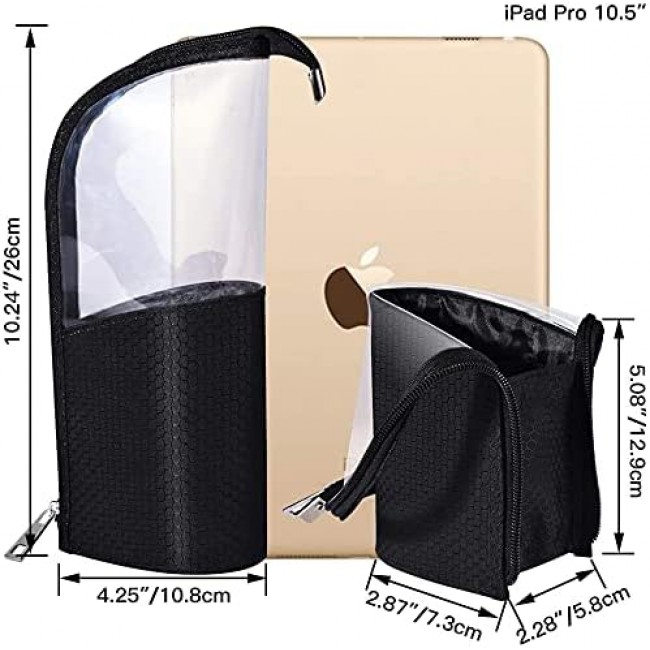MARGOUN Make-up Brush Organizer Bag, Pencil Pen Case Organizer Bag Clear Plastic Cosmetic Zipper Pouch Small Toiletry Stationery Bag with Divider (Black)