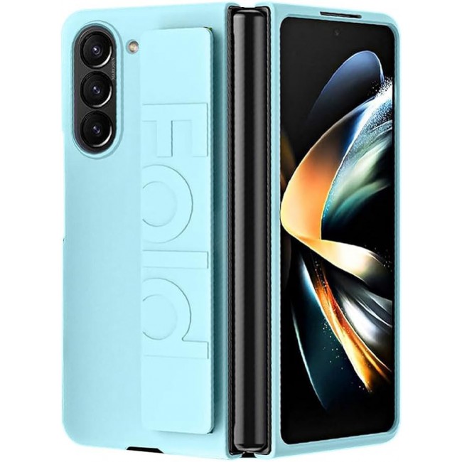 MARGOUN For Samsung Galaxy Z Fold 5 Case Silicone Grip Cover with Wrist Strap Holder (Sky blue)