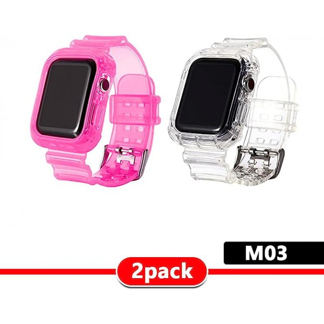 MARGOUN 2 Pack Clear Sports Band for Watch Band 45mm 44mm 42mm TPU Strap Case for iWatch Series 7/SE/6/5/4/3/2/1 Soft Thin Silicone Replacement Strap Cover Protector -A