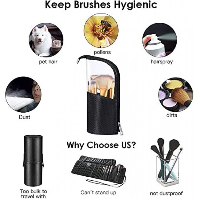 MARGOUN Make-up Brush Organizer Bag, Pencil Pen Case Organizer Bag Clear Plastic Cosmetic Zipper Pouch Small Toiletry Stationery Bag with Divider (Black)