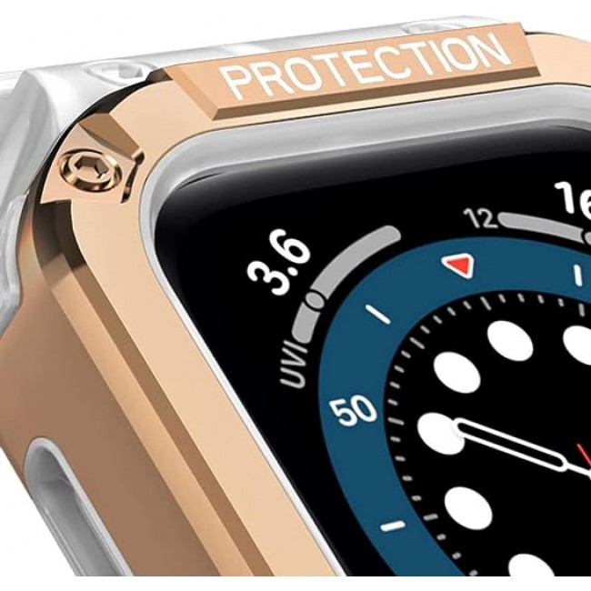 MARGOUN for Apple Watch Band Series 7 with Safe Guard Protection Rugged Protective Case 45mm with Strap IST - White Rose Gold