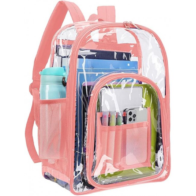 MARGOUN Small Capacity Clear Backpack PVC Waterproof Heavy Duty See Through Backpack Bookbag School Bag with Adjustable Straps 35*30*10cm - Peach