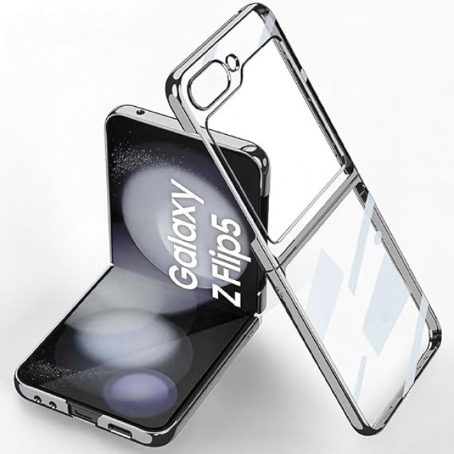 MARGOUN For Samsung Galaxy Z Flip 5 Case Slim Lightweight Electroplated Frame Folding Shockproof Protection Hard Cover (Z Flip 5 Silver)