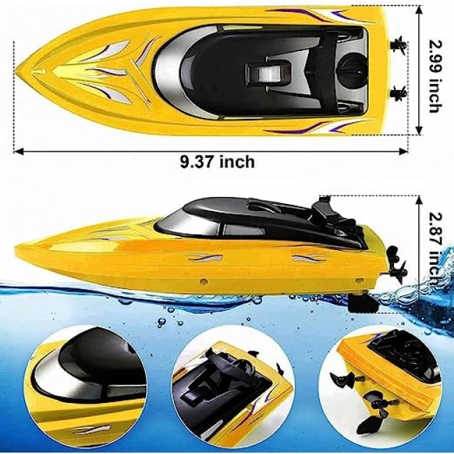 MARGOUN Remote Control Racing Boat For Kids Summer Water Toy 2.4G Long Lasting Remote (YELLOW)