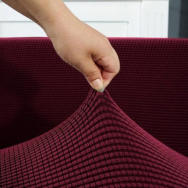 MARGOUN Thick Couch Covers Sectional Sofa Stretch Slipcover Living Room Dogs Pets, Washable Durable Furniture Protector (145 x 185 cm, Burgundy)