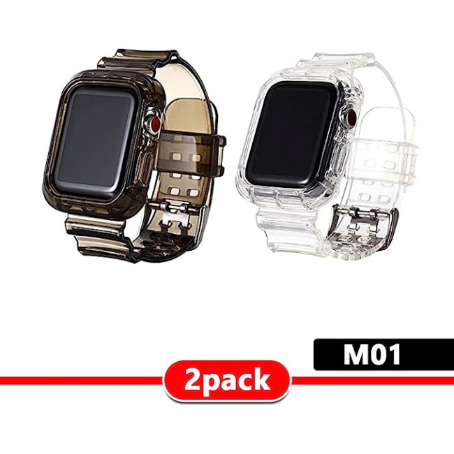 MARGOUN 2 Pack Clear Sports Band for Watch Band 45mm 44mm 42mm TPU Strap Case for iWatch Series 7/SE/6/5/4/3/2/1 Soft Thin Silicone Replacement Strap Cover Protector -B