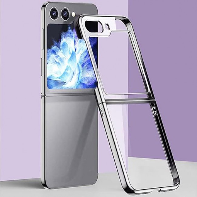 MARGOUN For Samsung Galaxy Z Flip 5 Case Slim Lightweight Electroplated Frame Folding Shockproof Protection Hard Cover (Z Flip 5 Silver)