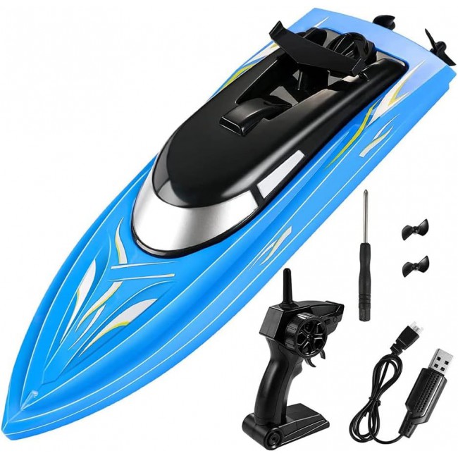 MARGOUN Remote Control Racing Boat For Kids Summer Water Toy 2.4G Long Lasting Remote (BLUE)