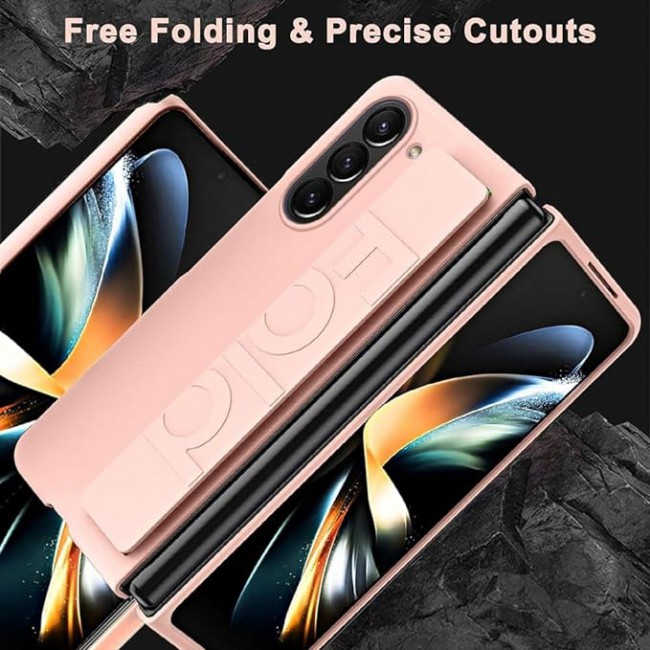 MARGOUN For Samsung Galaxy Z Fold 5 Case Silicone Grip Cover with Wrist Strap Holder (Pink)