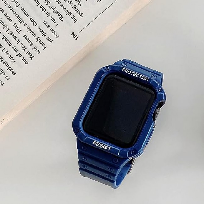 MARGOUN for Apple Watch Band Series 4 5 6 SE with Safe Guard Protection Rugged Protective Case 44mm with Strap IST - Blue