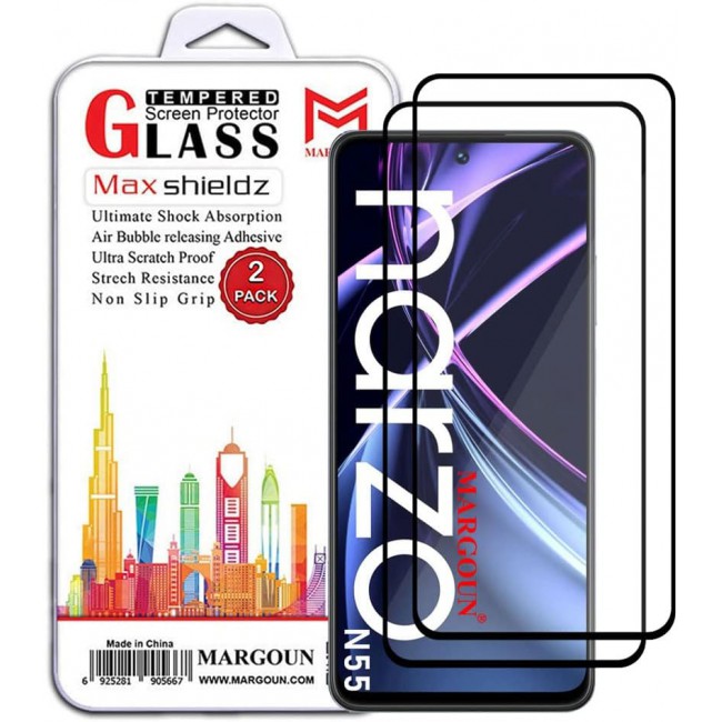 MARGOUN 2 Pack for Realme narzo N55 Screen Protector Side Black Tempered Glass 9H Hardness Anti Finger-Print