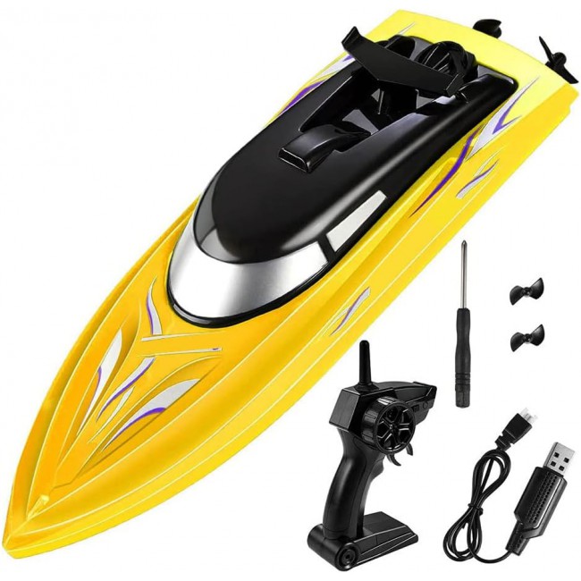 MARGOUN Remote Control Racing Boat For Kids Summer Water Toy 2.4G Long Lasting Remote (YELLOW)