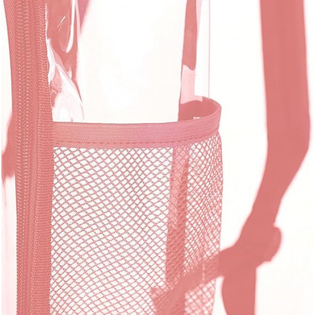 MARGOUN Small Capacity Clear Backpack PVC Waterproof Heavy Duty See Through Backpack Bookbag School Bag with Adjustable Straps 35*30*10cm - Peach