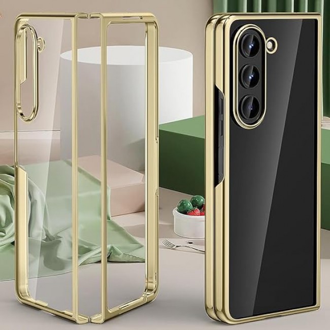 MARGOUN For Samsung Galaxy Z Fold 5 Case Slim Lightweight Electroplated Frame Folding Shockproof Protection Hard Cover (Z Fold 5 Gold)