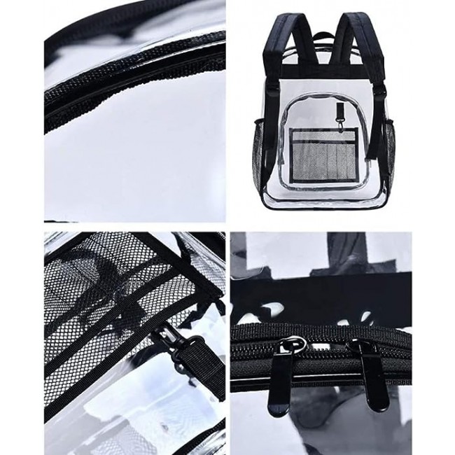 MARGOUN Large Capacity Clear Backpack PVC Waterproof Heavy Duty See Through Backpack Bookbag School Bag with Adjustable Straps 42*33*15cm - Black