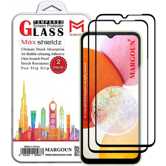 MARGOUN 2 Pack for Samsung Galaxy A14 4G Screen Protector Side Black Tempered Glass 9H Hardness Anti Finger-Print