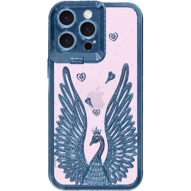 MARGOUN For iPhone 15 Pro Case Luxury Electroplate Diamond Angel Wings Glitter Clear Phone Cover (Blue, 15 Pro)