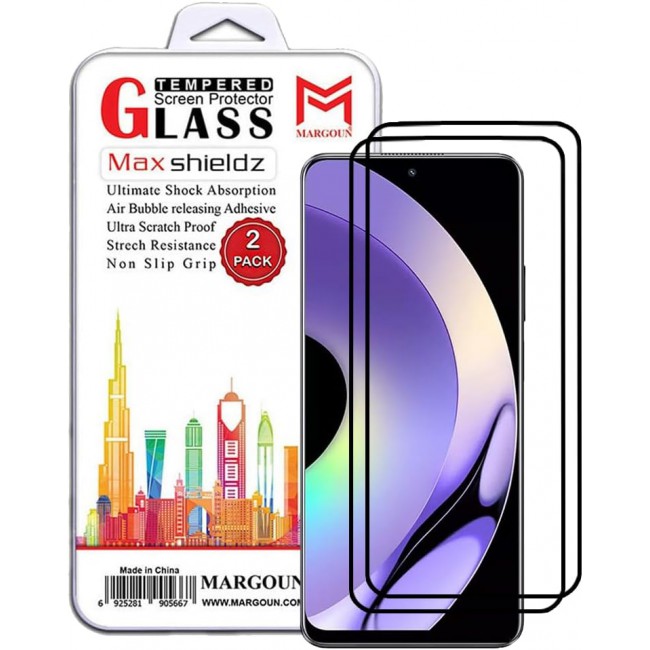 MARGOUN 2 Pack for Realme 10 pro 5G Screen Protector Side Black Tempered Glass 9H Hardness Anti Finger-Print