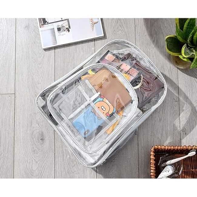 MARGOUN Small Capacity Clear Backpack PVC Waterproof Heavy Duty See Through Backpack Bookbag School Bag with Adjustable Straps 35*30*10cm - Silver