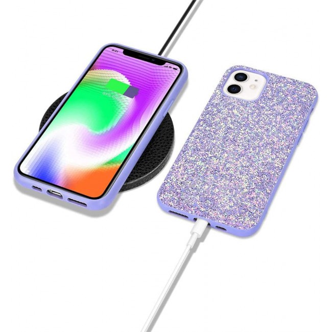 MARGOUN for iPhone 12 Case Glitter Shiny Case Girls Women Luxurious Leather Cover (iPhone 12, Purple)