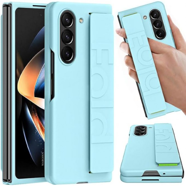 MARGOUN For Samsung Galaxy Z Fold 5 Case Silicone Grip Cover with Wrist Strap Holder (Sky blue)
