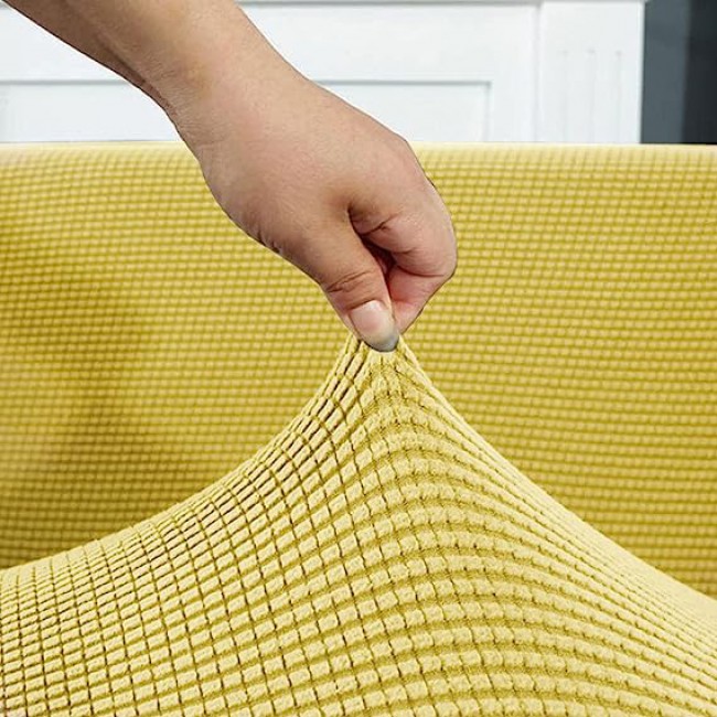 MARGOUN Thick Couch Covers Sectional Sofa Stretch Slipcover Living Room Dogs Pets, Washable Durable Furniture Protector (145 x 185 cm, Mustard)