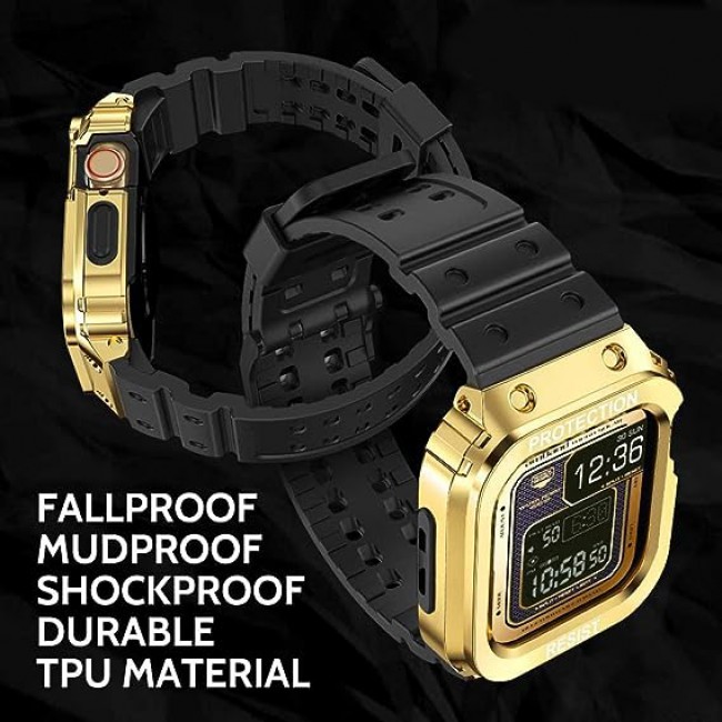 MARGOUN for Apple Watch Band Series 4 5 6 SE with Safe Guard Protection Rugged Protective Case 44mm with Strap IST - Black Gold