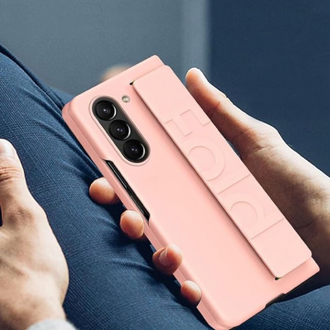 MARGOUN For Samsung Galaxy Z Fold 5 Case Silicone Grip Cover with Wrist Strap Holder (Pink)