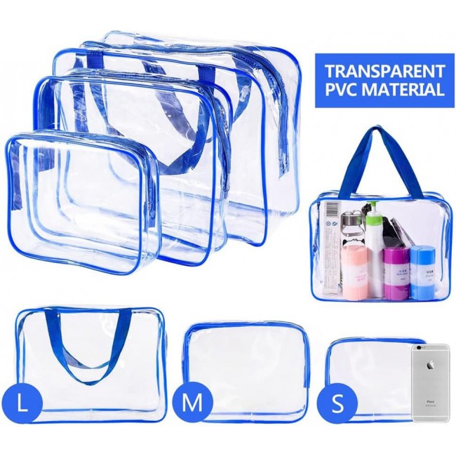 MARGOUN 3pcs Set Makeup Organizer PVC Cosmetic Bag Women Transparent Clear Zipper Bag Bath Wash Organizer Handbags Case Tools Accessories (Blue 3Pcs Set)