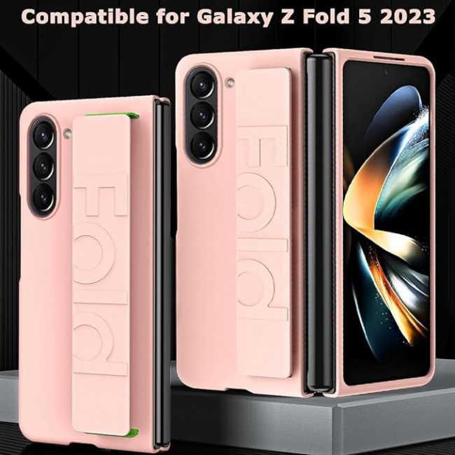 MARGOUN For Samsung Galaxy Z Fold 5 Case Silicone Grip Cover with Wrist Strap Holder (Pink)