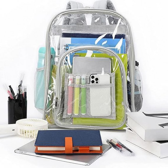 MARGOUN Small Capacity Clear Backpack PVC Waterproof Heavy Duty See Through Backpack Bookbag School Bag with Adjustable Straps 35*30*10cm - Silver