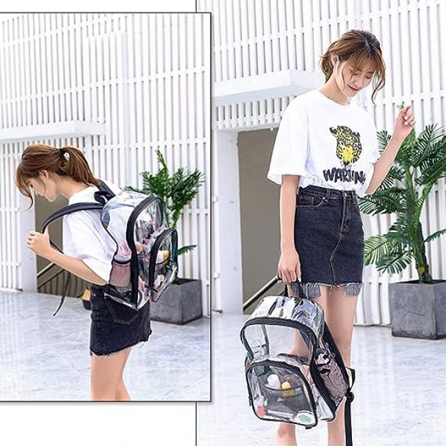 MARGOUN Large Capacity Clear Backpack PVC Waterproof Heavy Duty See Through Backpack Bookbag School Bag with Adjustable Straps 42*33*15cm - Black