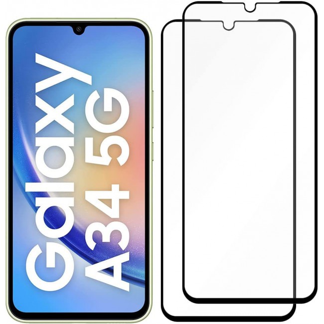 MARGOUN 2 Pack for Samsung Galaxy A34 Screen Protector Side Black Tempered Glass 9H Hardness Anti Finger-Print