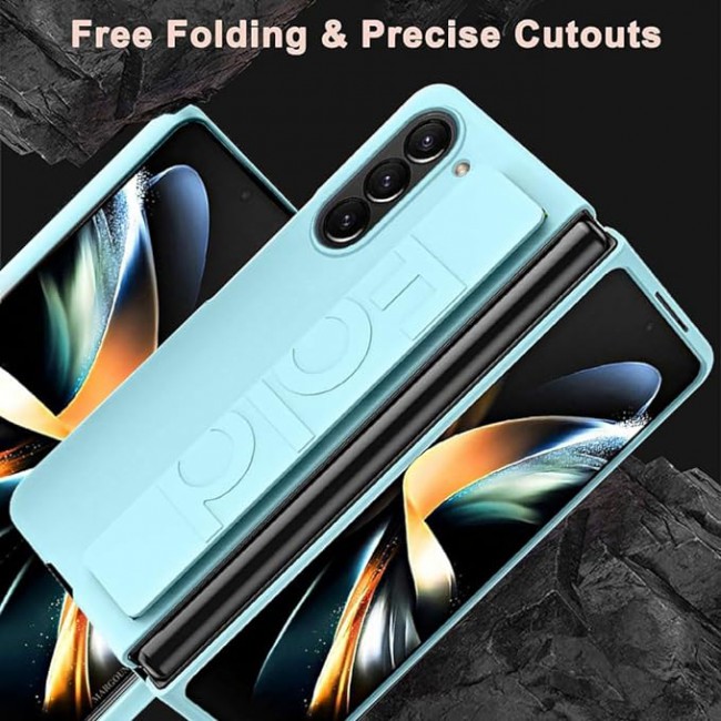 MARGOUN For Samsung Galaxy Z Fold 5 Case Silicone Grip Cover with Wrist Strap Holder (Sky blue)