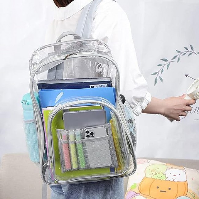 MARGOUN Small Capacity Clear Backpack PVC Waterproof Heavy Duty See Through Backpack Bookbag School Bag with Adjustable Straps 35*30*10cm - Silver