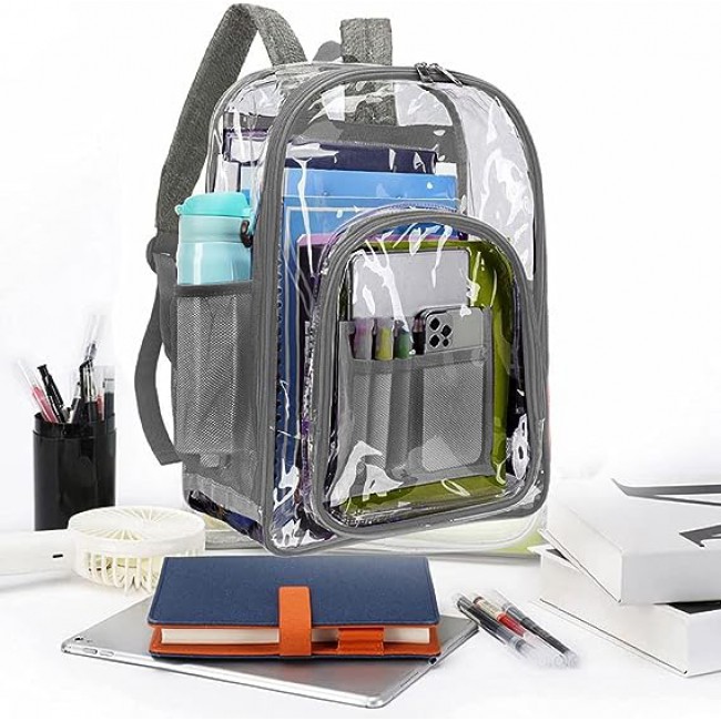 MARGOUN Small Capacity Clear Backpack PVC Waterproof Heavy Duty See Through Backpack Bookbag School Bag with Adjustable Straps 35*30*10cm - Dark Grey