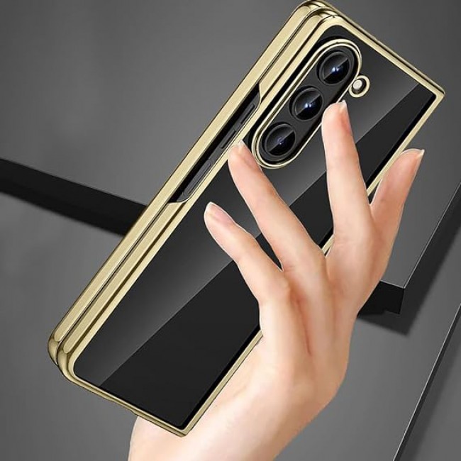 MARGOUN For Samsung Galaxy Z Fold 5 Case Slim Lightweight Electroplated Frame Folding Shockproof Protection Hard Cover (Z Fold 5 Gold)